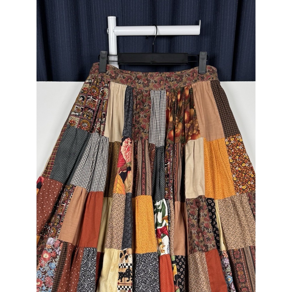 Vintage 80s Lo Jo Creations Patchwork Long Skirt Multi-Color BOHO - 27" Waist - Picture 2 of 13